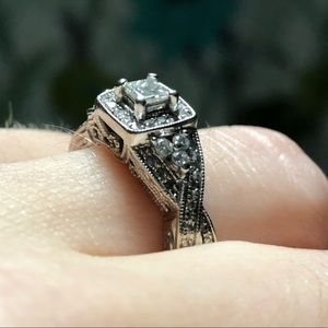 Antique Style White Gold Diamond Engagement Ring